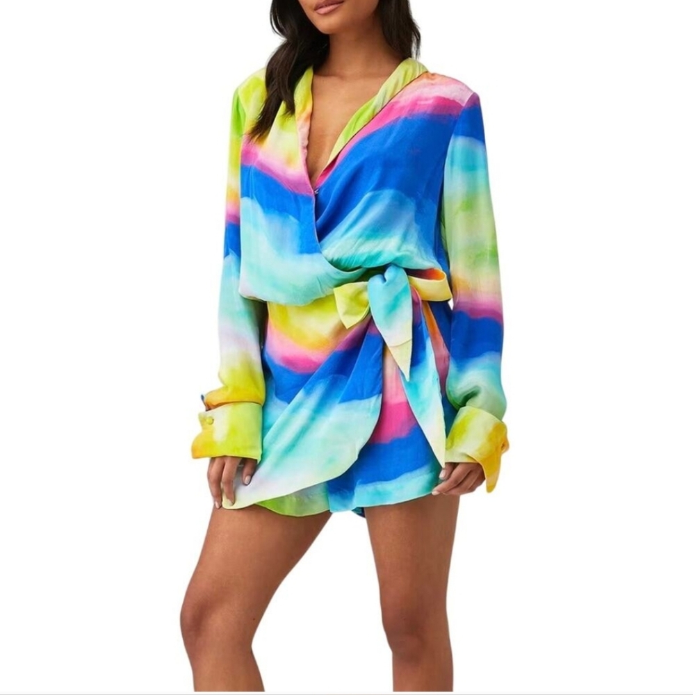 ROCOCO SAND Aimee Multicolor Rainbow Wrap Romper Women’s Size Medium NWT